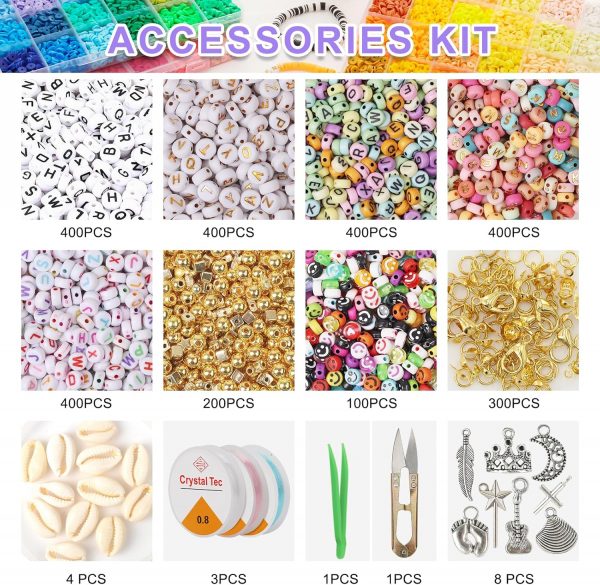 6 Box 23000 Pcs Clay Beads Bracelet Making Kit for Girls - Image 2